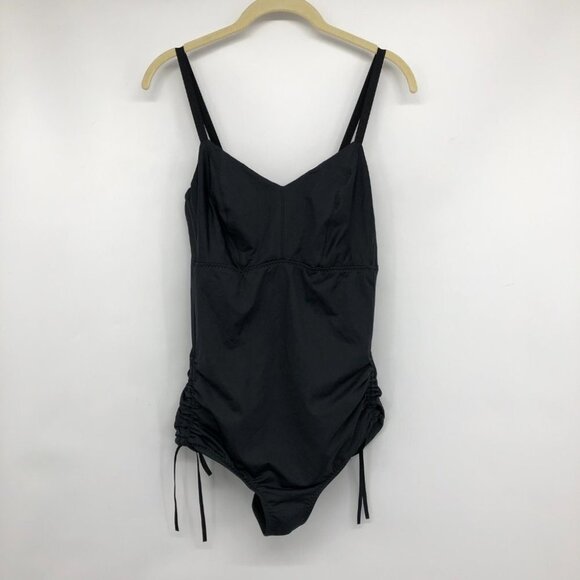 Malia Mills Mariska Black One Piece Swimsuit w Ruched Sides size 8 (C/D cup) - Picture 2 of 15